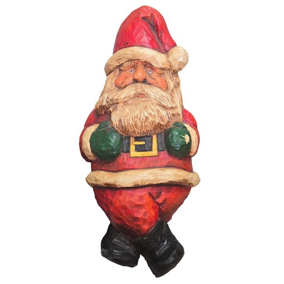 Hand-Carved Wood Santa Claus Shelf Sitter Mantle Rustic Christmas Cabin Decor 17